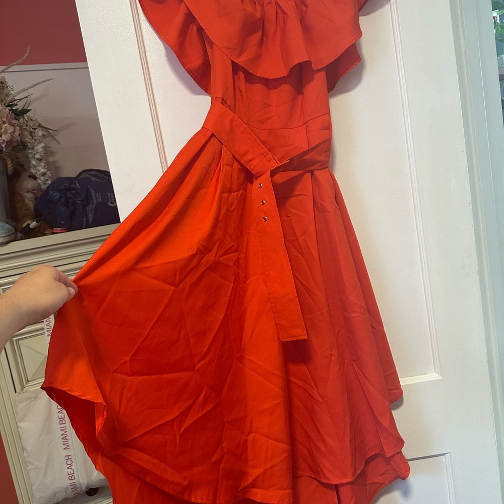 New York & Company Red One Shoulder Sundress
